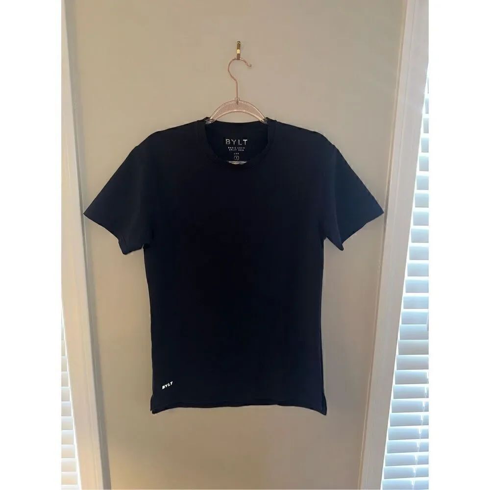 Men’s BYLT basic crew split hem Lux Tshirt Black Small